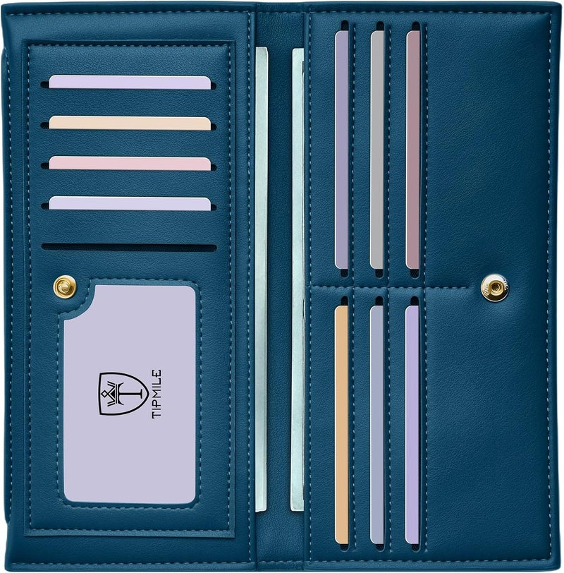 Tipmile Slim Wallet for Women, RFID Blocking Credit Card Holder, Ladies Bifold Wallet with Zipper, Teal Blue - Image 1